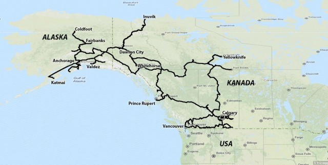 Gesamte Route durch Kanada/Alaska