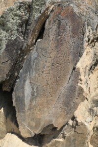 Sich überlagernde Petroglyphen im Parque Arqueológico do Vale do Côa